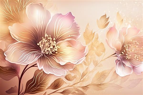 دسته گل های طلایی و صورتی چاپ زیبای مینیمال برای دکور شما برای تبریک کارت پستال و پوستر تولیدی