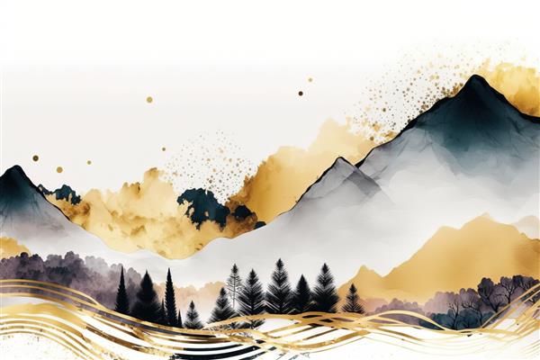 کوه‌های طلایی با برآمدگی‌های تیره چاپ مینیمالیست زیبا برای دکوراسیون شما برای تبریک کارت پستال و ایجاد پوستر