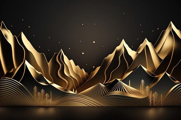آسمان شب کوه‌های طلایی و تاریک با چاپ مینیمالیستی زیبای ستاره‌ها برای دکور شما برای تبریک کارت پستال و ایجاد پوستر