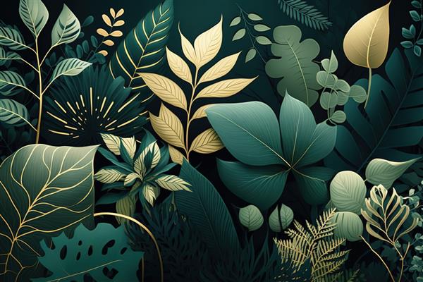 برگ های سبز گرمسیری چاپ زیبای مینیمال برای دکوراسیون شما برای تبریک کارت پستال و پوستر تولیدی