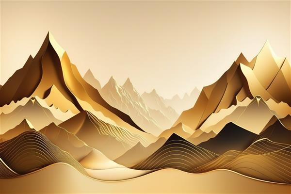 قله‌های کوهستانی سیاه و طلایی چاپ زیبای مینیمالیستی برای دکوراسیون شما برای تبریک کارت پستال و ایجاد پوستر