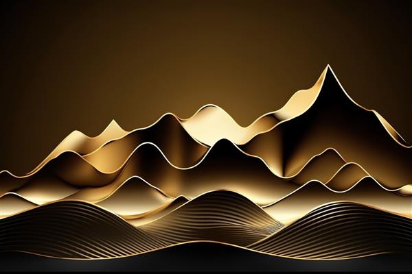 قله‌های کوه سیاه و طلایی روی پس‌زمینه‌ای تیره چاپ مینیمالیست زیبا برای دکور شما برای تبریک کارت پستال و ایجاد پوستر