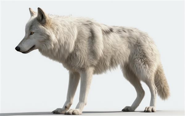 یک گرگ خاکستری از نزدیک جدا شده روی پس‌زمینه‌ای سفید از حیوانات جنگلی وحشی تولید شده است