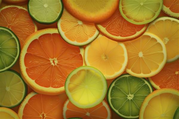 پس زمینه از برش های لیمو پرتقال آهک مولد ai