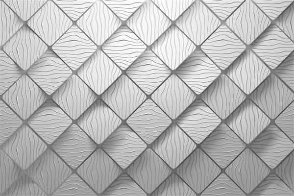 مکعب های مورب با اشکال مربع هندسی چند ضلعی و شیارهای مواج به رنگ سفید با لبه های گرد زمینه