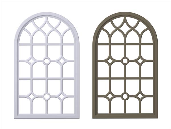تصویر سه بعدی پنجره شیشه ای رنگی قرون وسطایی واقع گرایانه گوتیک