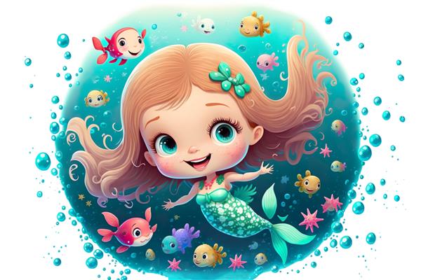 پوستر کارتونی زیبای پری دریایی برای بچه ها با تصویر