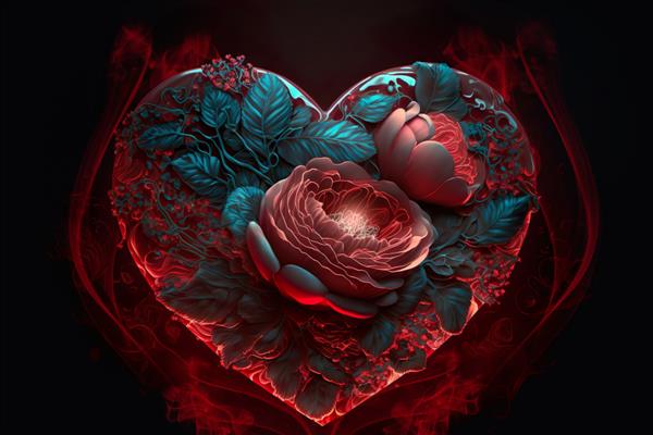 گل رز قرمز قلبی با اشتیاق دود عاشق تصویر هنر دیجیتال است