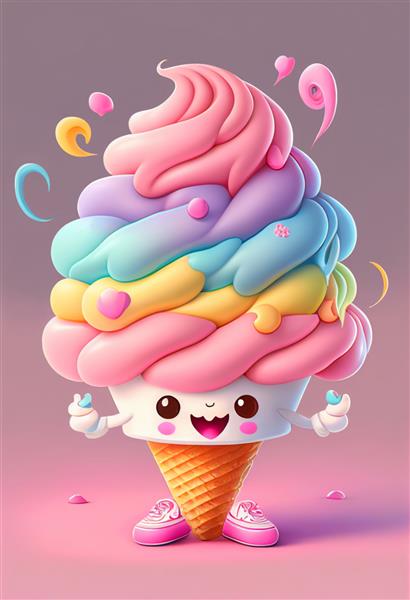 بستنی شخصیت کارتونی در مخروط ساخته شده توسط ai