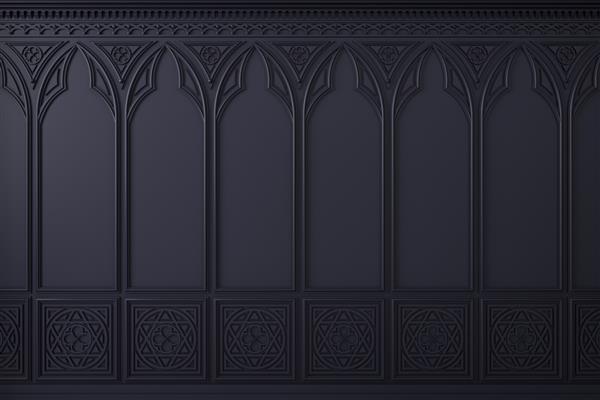 کابینت کلاسیک یا دیوار قلعه ساخته شده از پوشش چوبی گوتیک