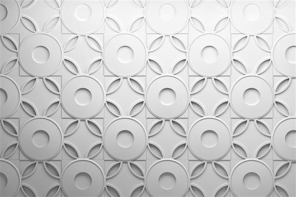 الگوی سه بعدی سفید با حلقه ها و دایره های تکرار شونده با شیار