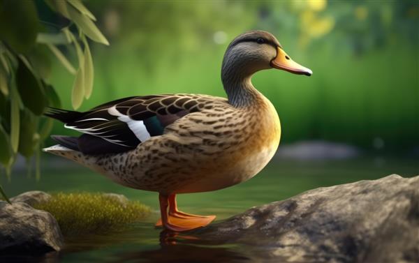یک اردک زیبا روی پس‌زمینه طبیعت از حیوانات اهلی تولید شده است