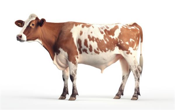 یک گاو از نمای نزدیک جدا شده روی پس‌زمینه سفید حیوانات اهلی مزرعه دام تولید می‌شوند