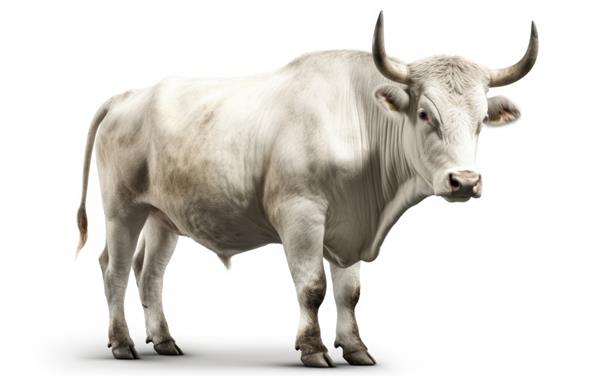 یک گاومیش گاو نر از نمای نزدیک جدا شده روی پس‌زمینه سفید حیوانات اهلی مزرعه دام تولید می‌شوند