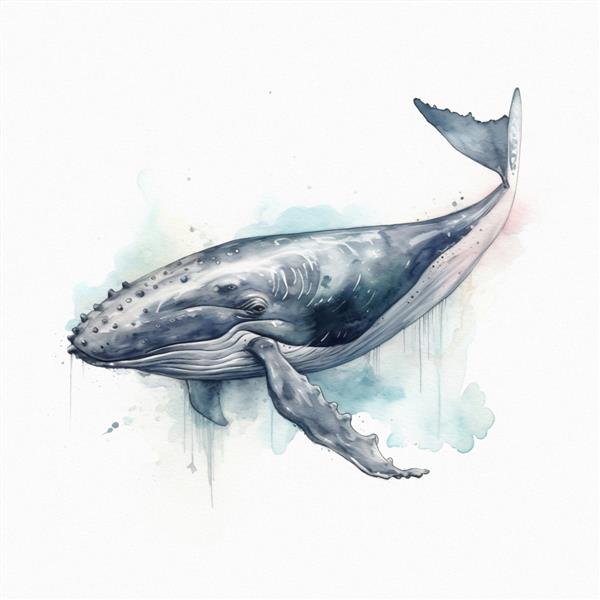 تصویر آبرنگ نهنگ در رنگ‌های پاستلی اقیانوسی