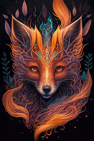 تصویر دیجیتالی پرتره روح روباه با حیوان جنگلی