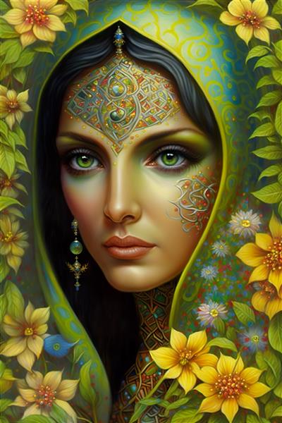 پرتره زیبای زن حجاب عربی هنر دیجیتال زن مسلمان لوکس اسلامی