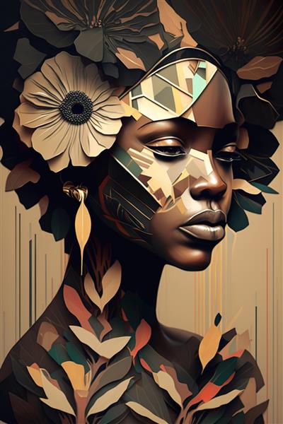پرتره زن زیبای آفریقایی آمریکایی با تصویر پانورامای جلد پوستر انتزاعی