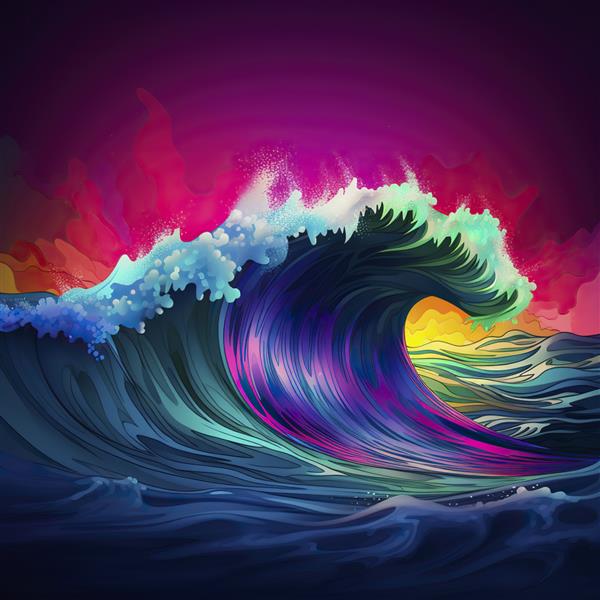 موج دریا در رنگ های نئون مولد ai