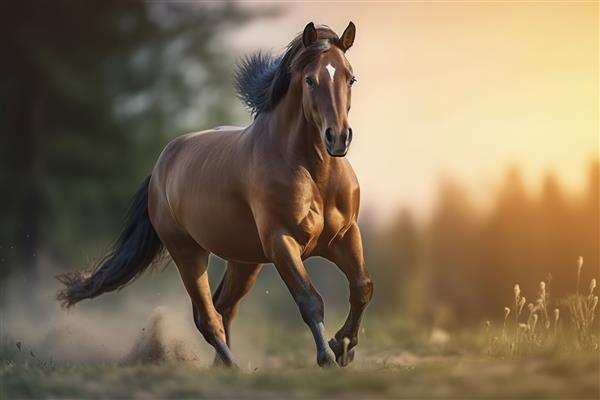 اسبی که از طریق یک میدان مولد او می دود