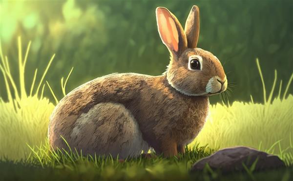 خرگوش در چمن تصاویر آبرنگ برای بچه ها به سبک کارتونی کمک تولید شده است