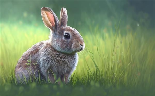 خرگوش در چمن تصاویر آبرنگ برای بچه ها به سبک کارتونی کمک تولید شده است