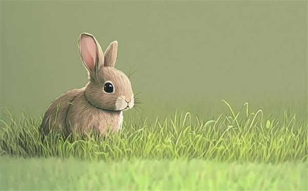 نقاشی خرگوش در چمن تصاویر آبرنگ برای بچه ها به سبک کارتونی کمک تولید شده است