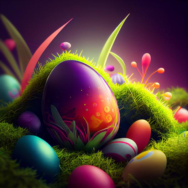پس‌زمینه عید پاک با تصویرسازی تخم‌مرغ‌های رنگارنگ عید پاک مولد ai