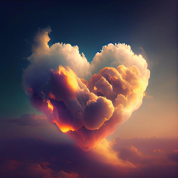 ابر به شکل قلب در ابرهای آسمان با نماد شکل قلب عشق تصویر زمینه ولنتاین مولد ai
