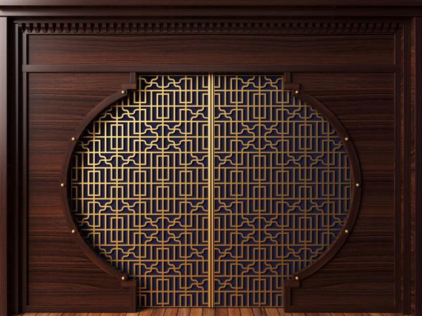 پارتیشن دیواری آسیای شرقی چوبی و طلایی