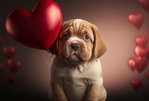 سگ توله سگ ناز با بادکنک قلب عشق مفهومی مولد روز ولنتاین