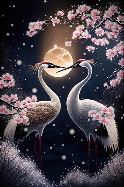 هنر ژاپنی دو لک لک ماه شب
