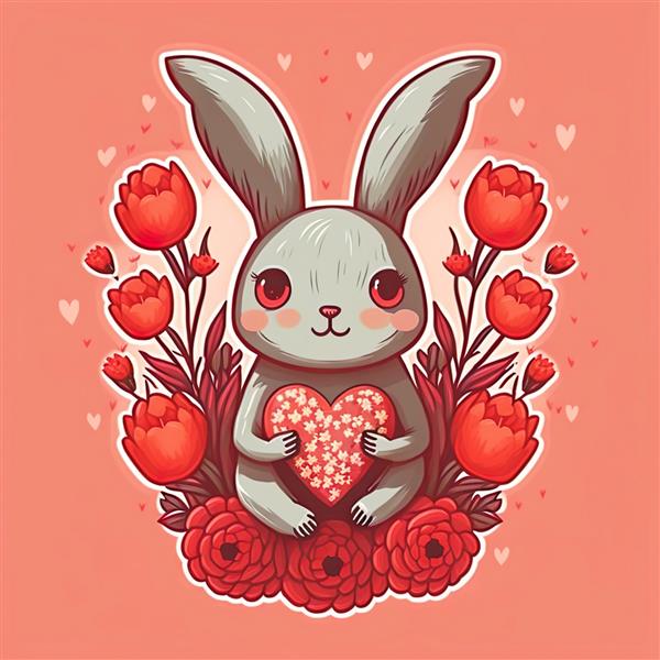 کارتونی خرگوش ناز عاشق قلب قرمز کارتونی برای روز ولنتاین ساخته شده ai