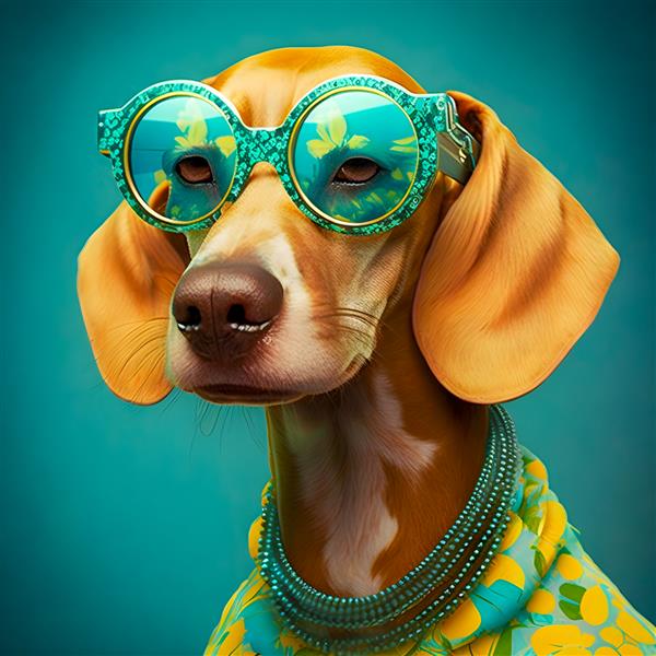پرتره یک تصویر سگ مد دهه 60 هنر مد روز و خنده دار