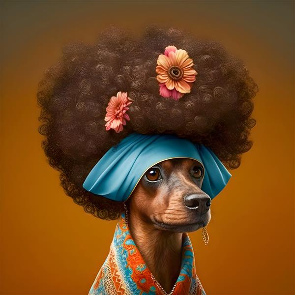 پرتره یک تصویر سگ مد دهه 60 هنر مد روز و خنده دار