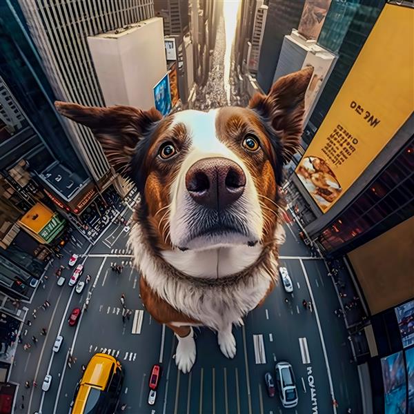 پرتره صورت سگ بزرگ در دوربین چشم مربعی شهر