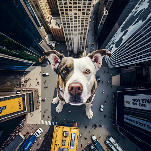 پرتره صورت سگ بزرگ در دوربین چشم مربعی شهر