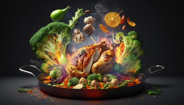مرغ با سبزیجات پس زمینه مفهوم غذای سالم غذای گیاهی سالم رژیم غذایی سالم ai