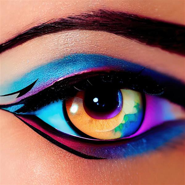 چشم فانتزی با آرایش زیبا از نزدیک چشم یک زن شیک پوش با رنگ های روشن