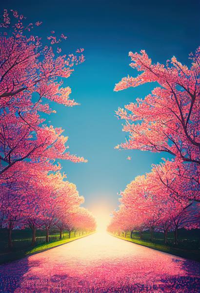 درختان گیلاس روشن رنگارنگ انتزاعی رنگارنگ و تابستان تابستان در ژاپن و ساکورا