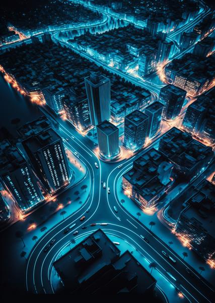 شهر هوشمند و شهر مفهومی اتصال فناوری با خطوط درخشان آبی مولد ai