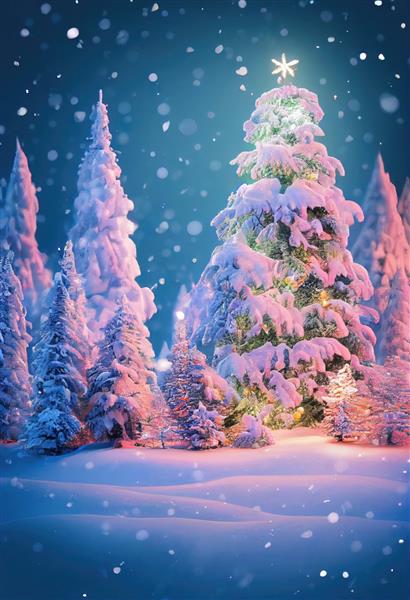 درختان کریسمس با نورپردازی رنگارنگ زیبا فضای شاد سال نو