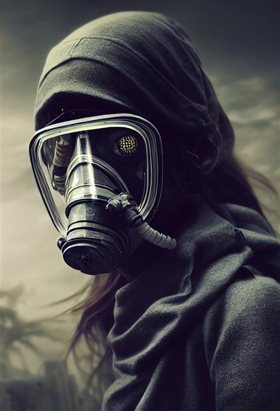 یک بازمانده استالکر با لباس محافظ و یک ماسک گاز بازمانده از جنگ هسته ای