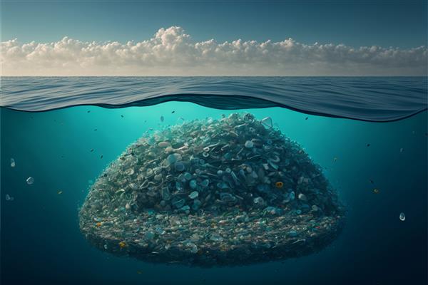 اقیانوس پر از ضایعات پلاستیکی میکروپلاستیک که دریا را آلوده می کند مولد AI