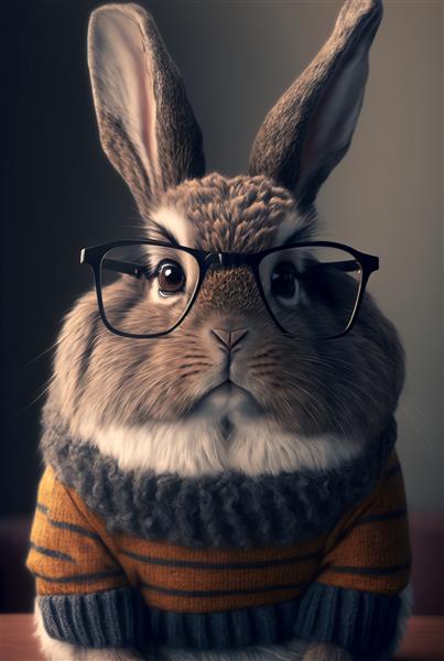 خرگوش اسم حیوان دست اموز هیپستر با لباس و عینک پرتره خرگوش مولد ai