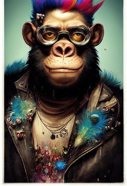 پرتره میمون پانک میمون نوازنده راک میمون هیپستر با مدل موی پانک