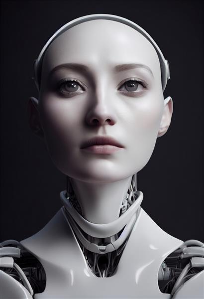 پرتره یک ربات زن آینده نگر یک مفهوم فانتزی انتزاعی هنری سایبرپانک از یک ربات