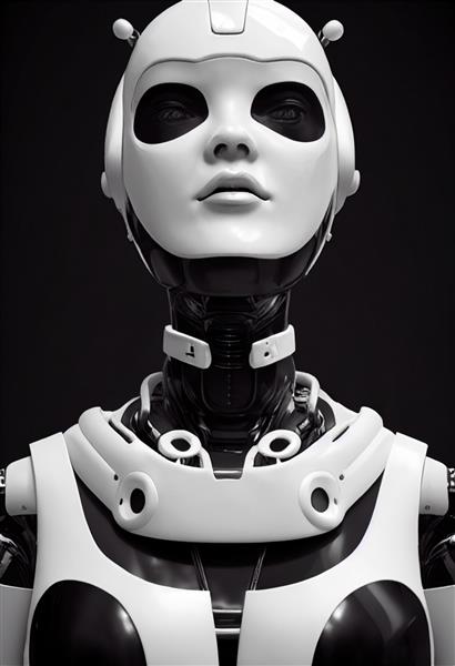پرتره یک ربات زن آینده نگر یک فانتزی انتزاعی هنری مفهوم یک ربات مدرن