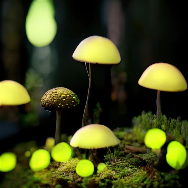 قارچ های سبز روشن در جنگل