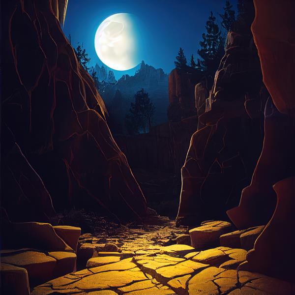 منظره شب با سنگ و ماه